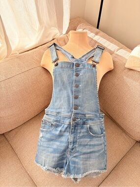 American Eagle Outfitters Light Blue Denim Short Overalls